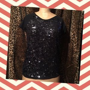 LOFT black T-shirt , sequin front , Size M